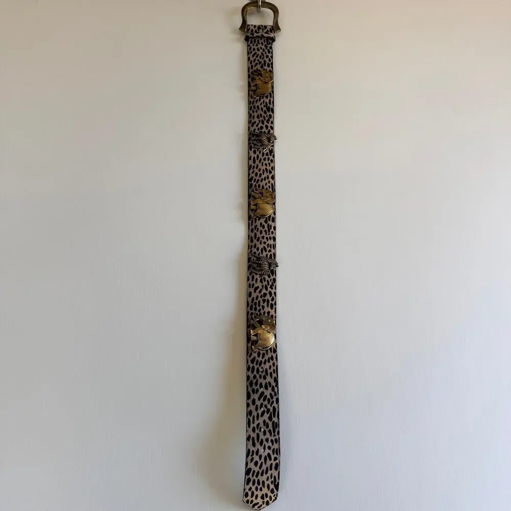 Vintage Made in USA Leopard Calf Hair Belt Brass Elephant Zebra Y2K Safari Small